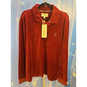 Tretorn Burgandy Velour Long-Sleeve Polo Shirt NWT 75% Cotton 25% Polyester